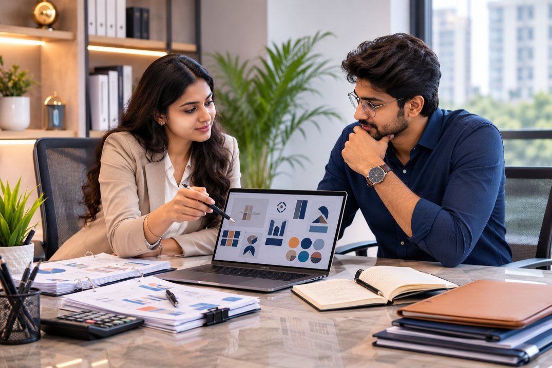 Entrepreneur-discussing-business-name-and-company-registration-with-consultant-in-Vasai
