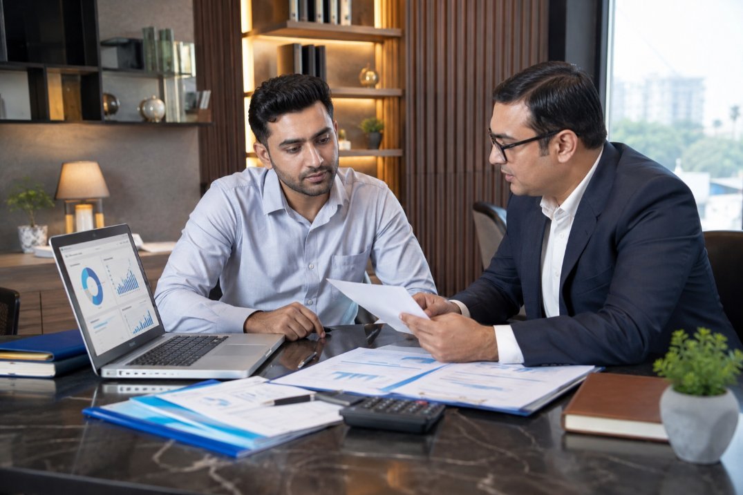Entrepreneur discussing business structure and company registration options in Vasai