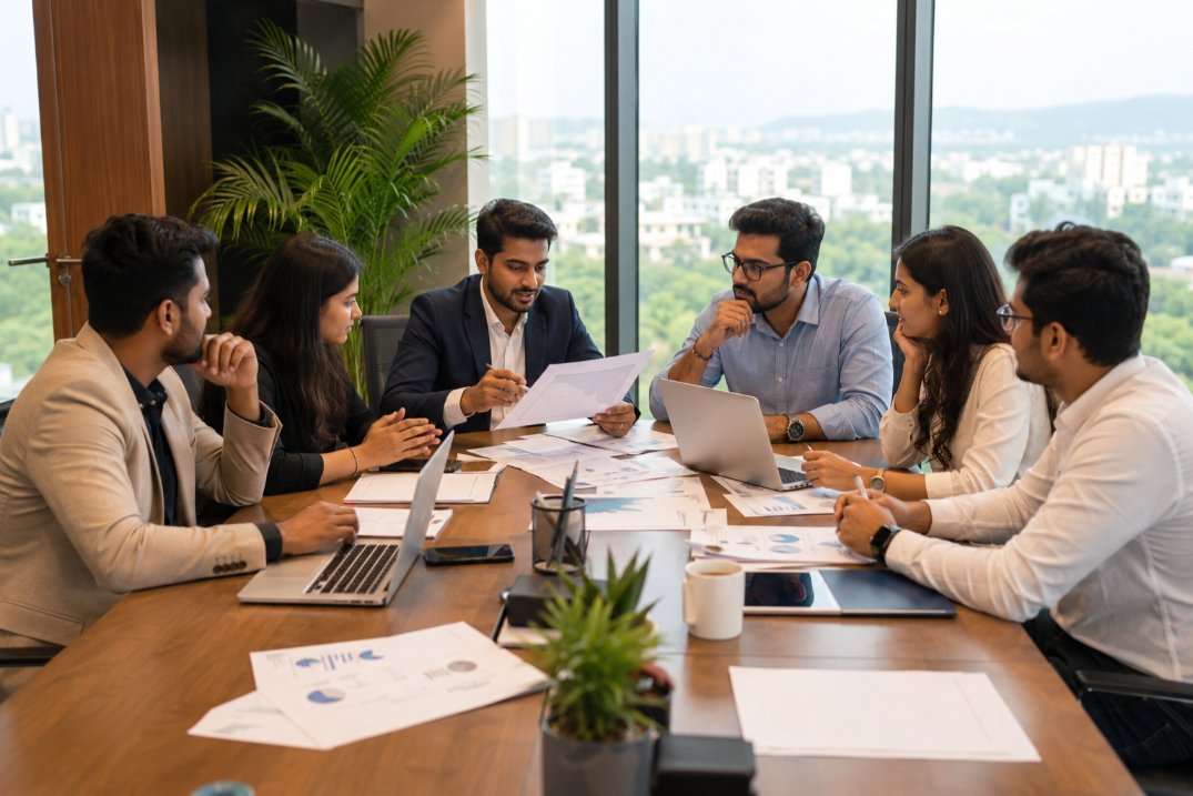 Entrepreneurs-discussing-company-registration-and-business-incorporation-in-Vasai